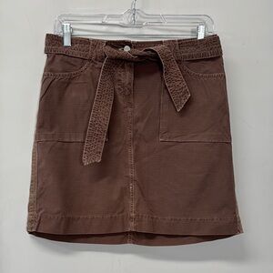 J. Crew Brown Cargo Skirt Tie Front Above Knee Size 4 Cotton Denim Like Boho
